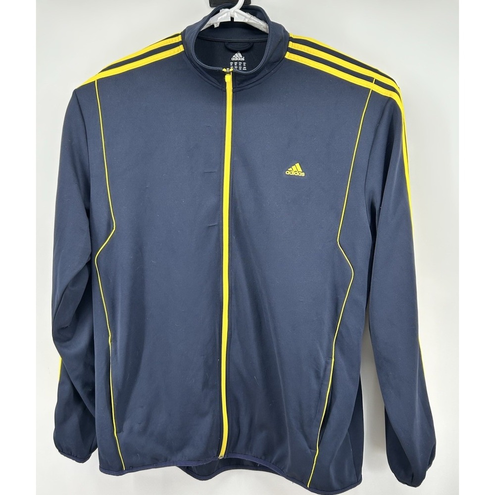 Adidas Climalite Full Zip Track Jacket Black With Yellow Stripes Men's Size 3XL